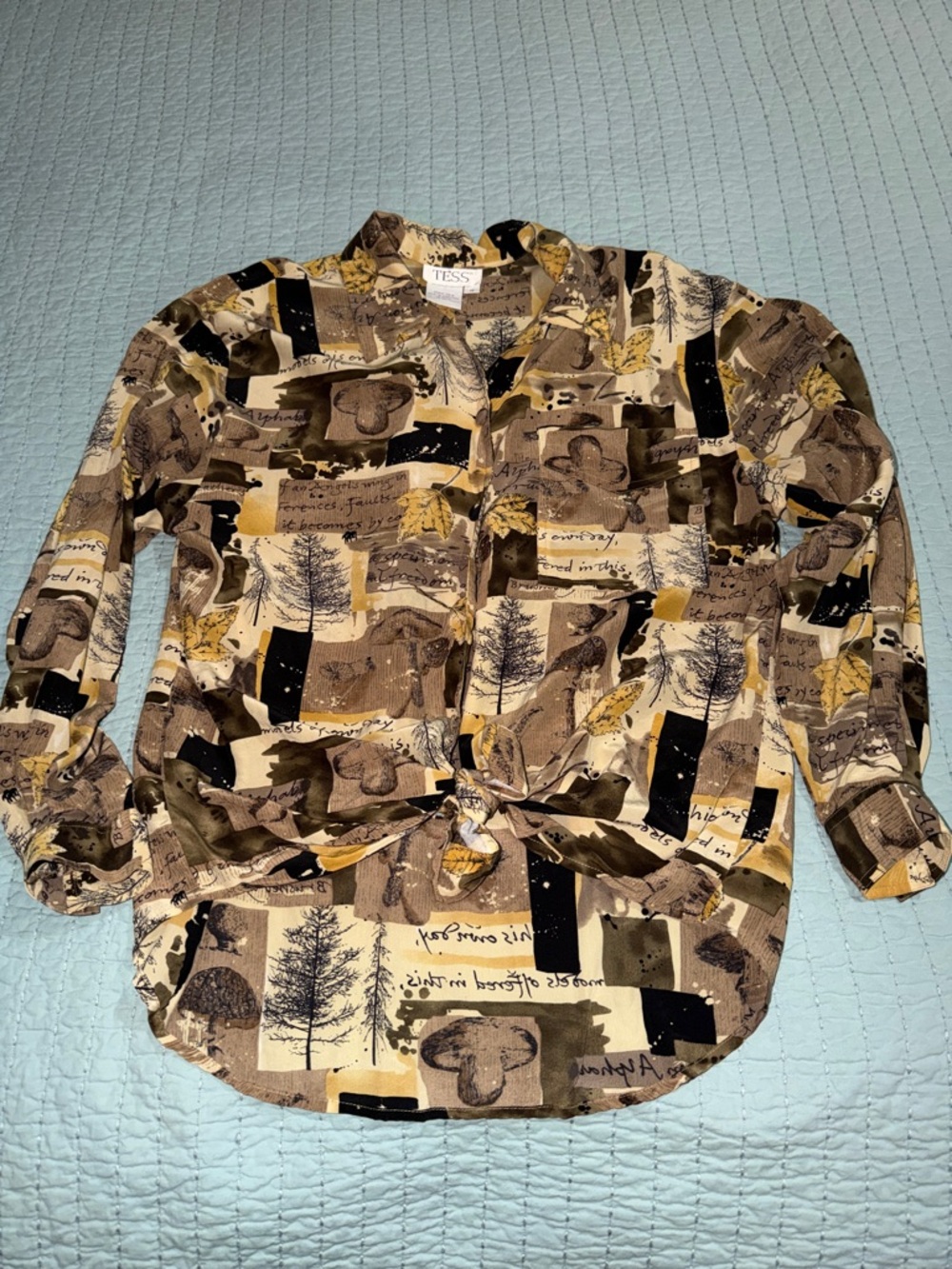 Vintage long sleeve silk button up scrapbook style by the brand test 100% silk